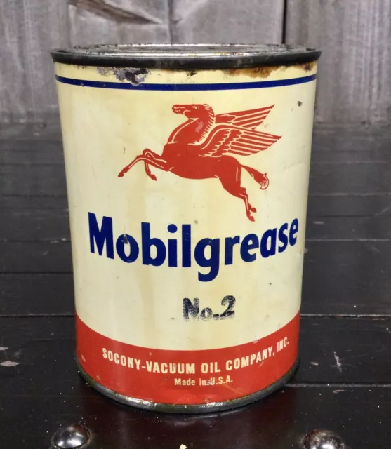 Vintage 0.5kg Mobilgrease Nicht 2 Mobil Öl Dose Kann Socony Vakuum Pegasus Werbe