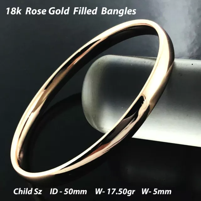 5mm Bangle Real 18k Rose  Gold Filled Solid Flat Cuff Bracelet Child Size 50mm