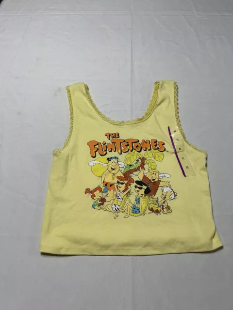 The Flintstones Juniors Yellow Graphic Sleeveless Cropped Shirt Tank Sz XL NWT