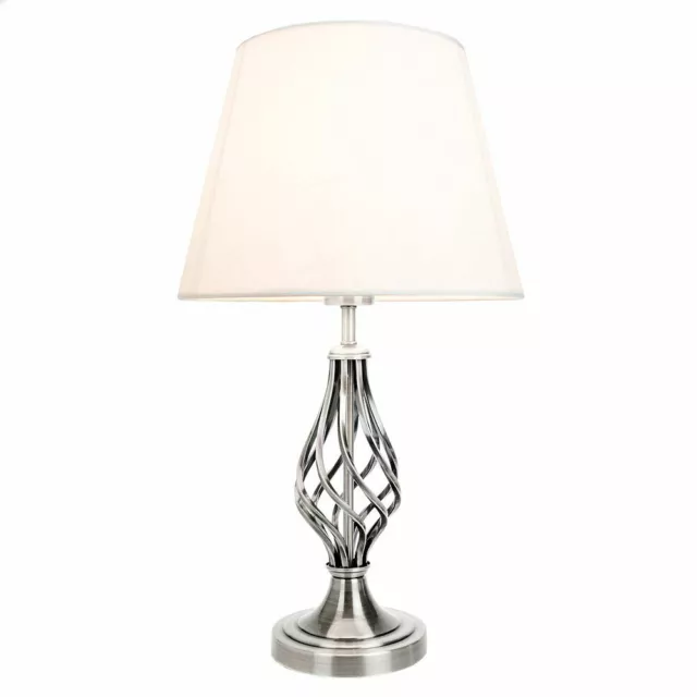 Traditional Satin Nickel Table Lamp with Barley Twist Base and Linen Shade by...