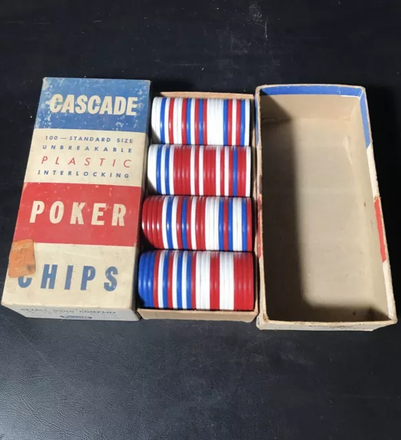 Vintage Red White Blue Poker Chips with Boxes Rexall Cascade GUC
