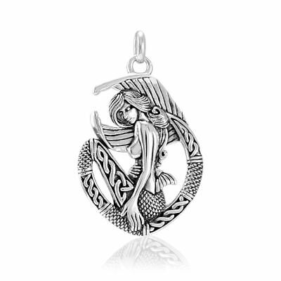 Large Celtic Mermaid Goddess Sterling Silver Pendant by Peter Stone Jewelry