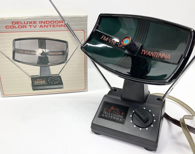 VINTAGE DELUXE INDOOR Color TV Antenna FM VHFUHF Retro Mod w/Box