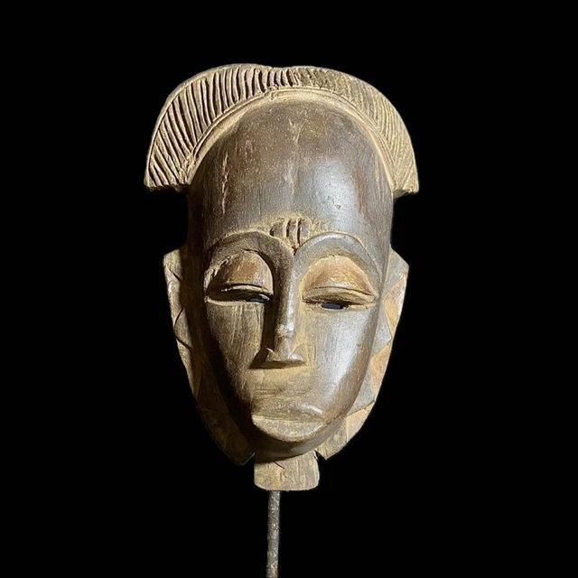 African Tribal Face Mask Wood Hand Carved Vintage Wall Hanging Baule Mask-8194