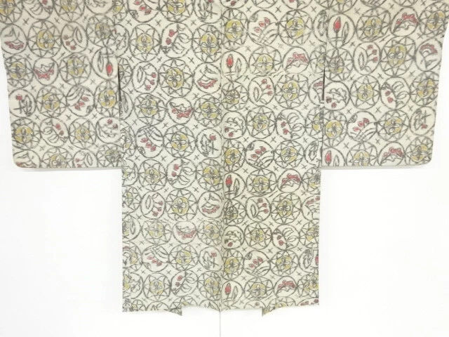 48432# Japanese Kimono / Antique Haori / Meisen / Woven Abstract Floral Plants