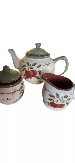 Home interiors Apple Orchard Collection Teapot, Creamer, & Sugar Pot 2