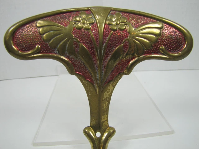 Antique Bronze Art Nouveau Hanger Hook Bracket Butterfly Flower ornate brass wsh 10