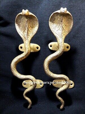 Vintage Antique Style Snake Cobra Solid Brass Pair Of Door Handles Pulls~8.5" S
