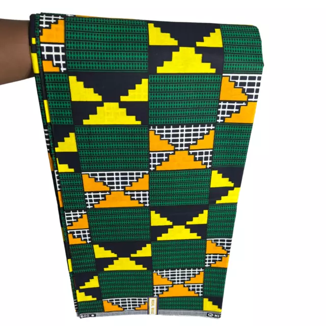 African Fabric 6 Yards Ankara Real Wax Print Cotton Sewing Material Green Black