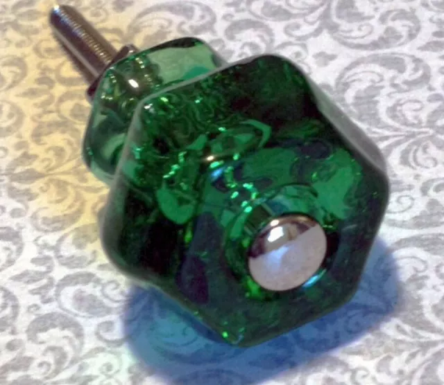 Set Of 4 Emerald Green Glass Knobs Depression Glass Vintage Restoration