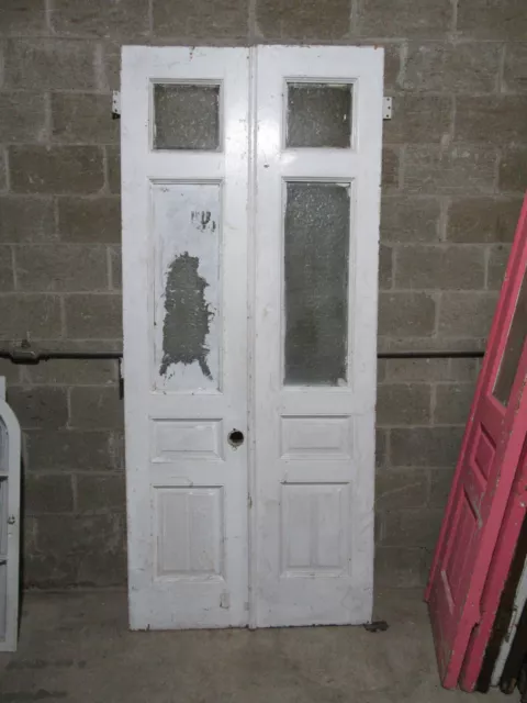 ~ ANTIQUE DOUBLE ENTRANCE FRENCH DOORS ~ 41.5 x 95 ~ ARCHITECTURAL SALVAGE