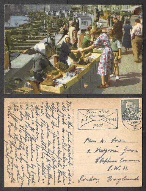 1956 Denmark Postcard - Copenhagen - Gammel Strand, Market