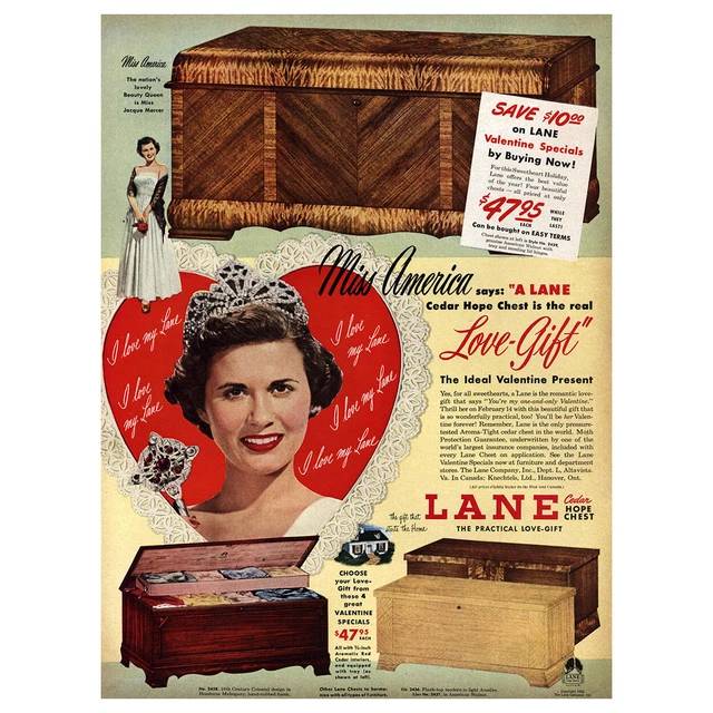 1950 LANE CEDAR Hope Chest Miss America Vintage Print Ad 8.50 PicClick