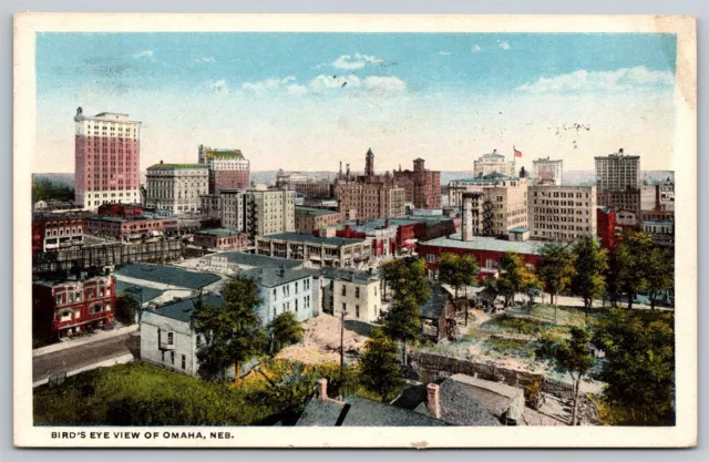 Omaha NE Birdseye Aerial View Skyline Old Vtg Postcard circa 1920s