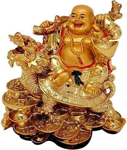 Gold Laughing Buddha Feng Shui Buddha Statue for Wealth/Prosperity & Good Luck