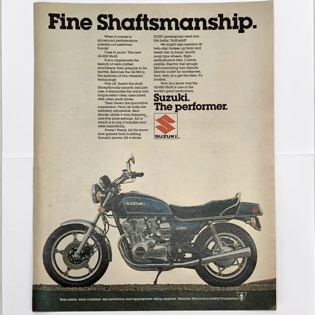 Vintage 1970's Suzuki GS-850 Motorcycle Magazine Print Ad Color 18" x 11"