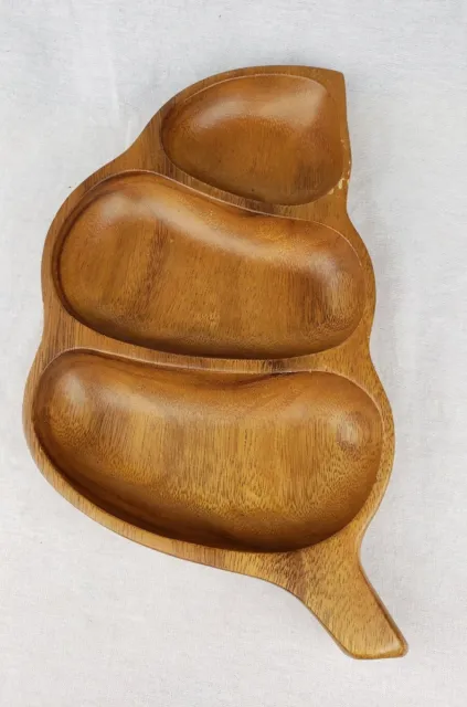 Vintage Genuine Monkey Pod Wood Leaf Snack Bowl Handcrafted in the Philippines