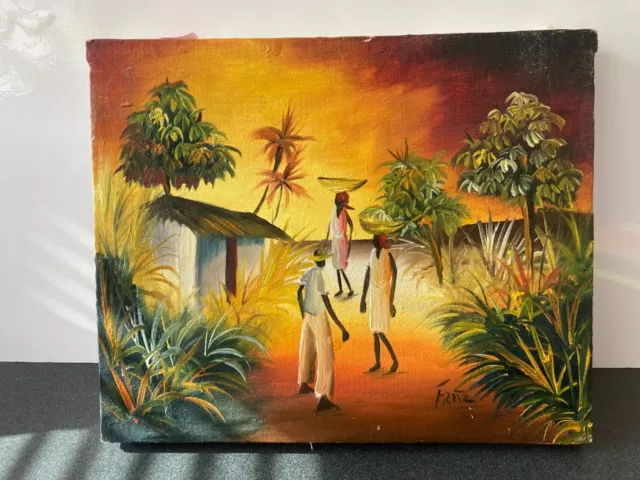 Original painting Haiti tropical scene. signed Fritz 10" by 8"