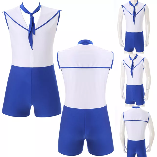 Mens Sailor Cosplay Costumes Sleeveless Jumpsuit Carnivals Sailor Romper Sexy 3