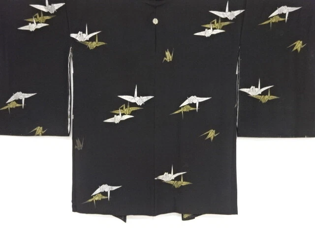 79301# Japanese Kimono / Antique Haori / Woven Origami Crane