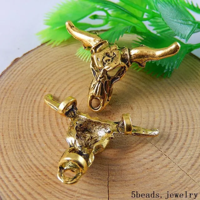 10 Stück Dunkle Goldene Legierung Bull Kopf Schädel Anhänger Charme Crafts 50850 2