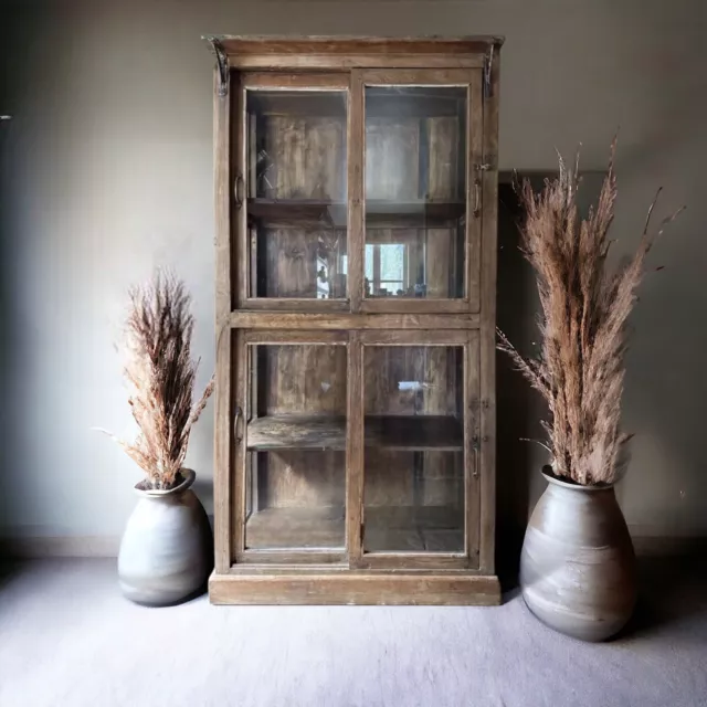 Antique Early C20th Glazed Solid Wood Display Cabinet Case