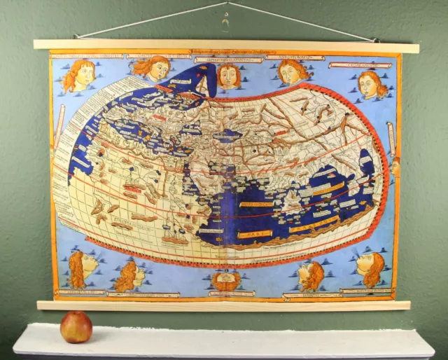 Antique World Map of Ptolemy 1482 Giclee Art Print on Canvas 24inx21in M3