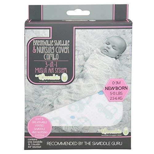 Woombie Swaddle - Muslin Air System - 3-in-1 Breathable Swaddle and Nursing C...