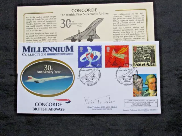 BRIAN TRUBSHAWE CBE Signed BENHAM 1999 MILLENNIUM 2000-TRAVELLERS -CONCORDE FDC.