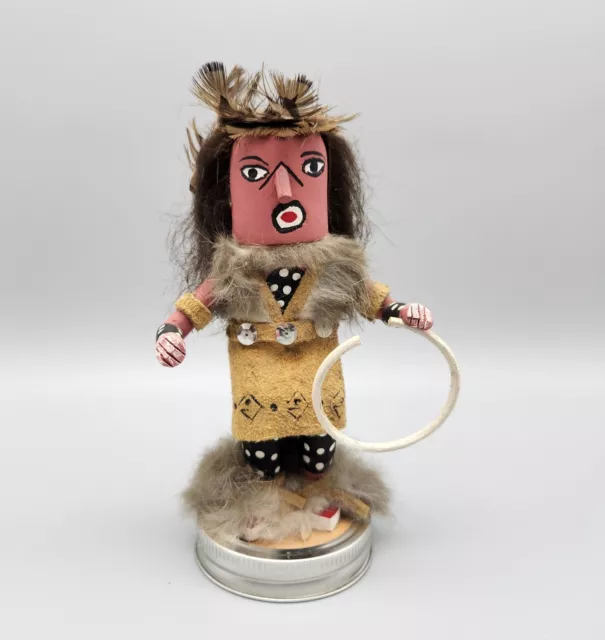 Native American Navajo Carved Hoop Dancer Doll 7" Handmade Artist Signed *Read