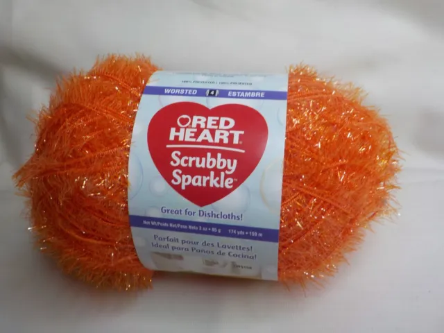 Red Heart Scrubby Sparkle Yarn-1 Ball-Orange-sku 008642