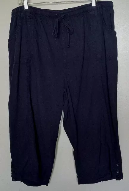 Karen Scott 100% cotton solid navy elastic waist capri pants XL