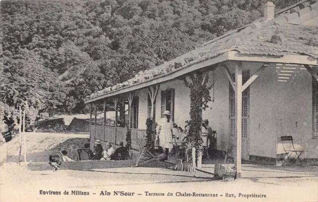 Cpa Algerie Environs De Miliana Ain N'sour Terrasse Du Chalet Restaurant Rey Pro