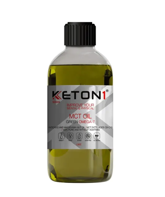 KETON1 MCT Öl C8-C10 - Green OMEGA-7 500ml mit Macadamia-, Avocado-, Limettenöl