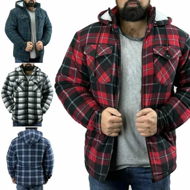 Mens Game Hooded Sherpa Fur Lined Lumberjack Shirt Fleece Work Jacket