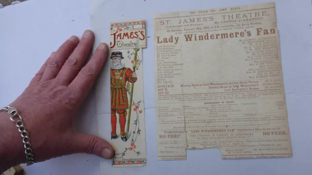 1892 PROGRAMME St James THEATRE Lady Windermere's Fan Lilly Hanbury