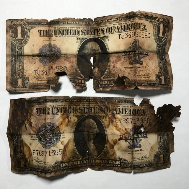 2 1923 One Dollar Silver Certificate Large Size US Currency Note Bill