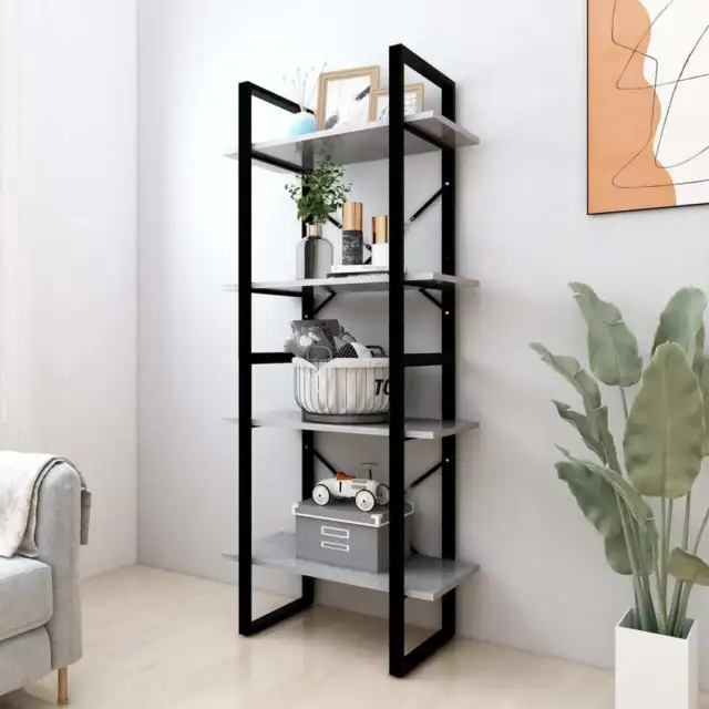 4-Tier Book Cabinet Concrete Grey 60x30x140 cm Engineered Wood