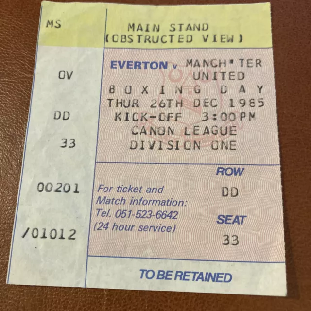 EVERTON v MANCHESTER UNITED 1985 TICKET STUB