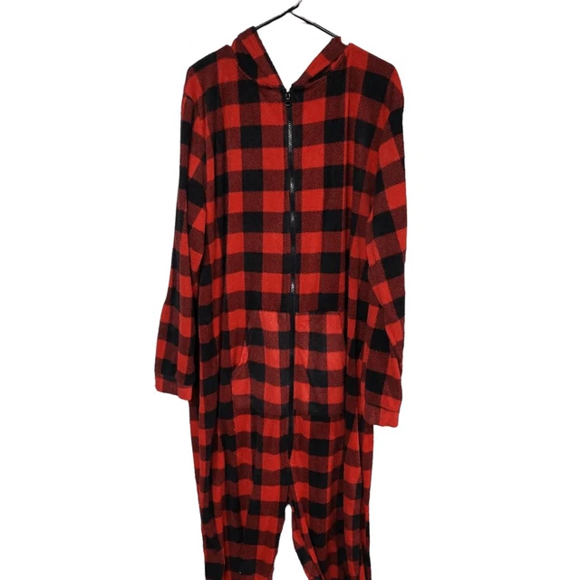 Bronze eagle men's red plaid zip up pajama pants one piece XL