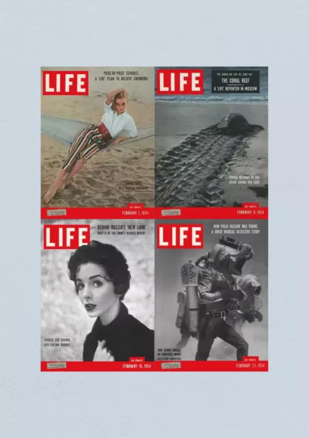 Life Magazine Lot of 4 Full Month of February 1954 1, 8, 15, 22