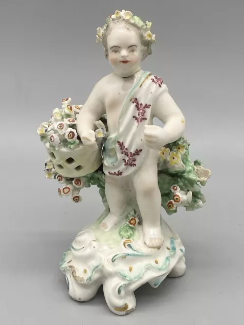 Late 18Th / 19Th Century Derby Porcelain Figure Of A Cherub With Flower Basket