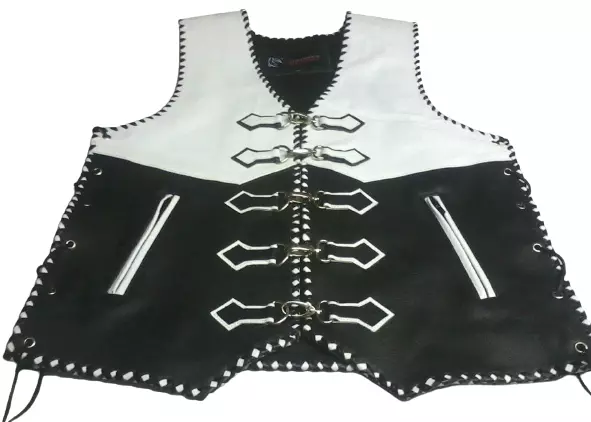 Mens Buckle Vest Buffalo Leather Motorcycle Waistcoat Biker Leather Braided Vest