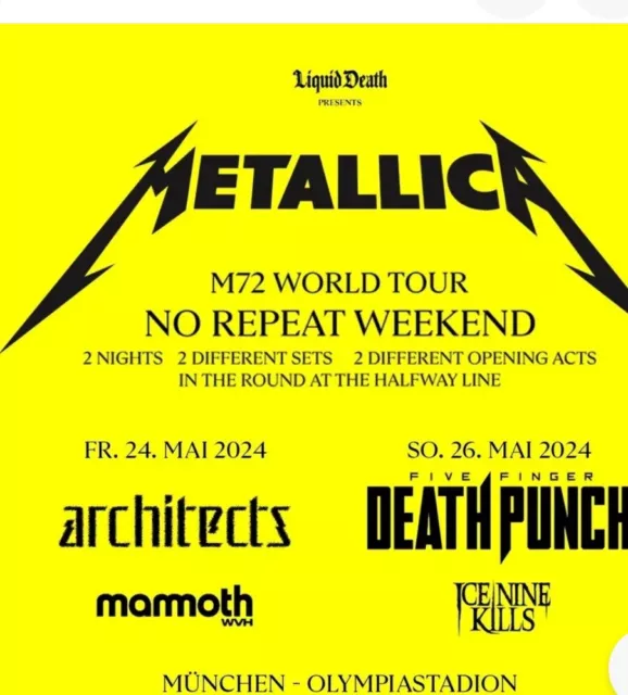 2x Metallica - M72 World Tour # 2-Tages-Ticket (24. + 26.05.24 München Stehplatz