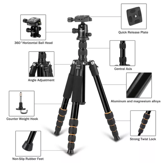 Monopod&Ball Head Travel For DSLR Camera ZOMEI Portable Professional Q666 Tripod 2