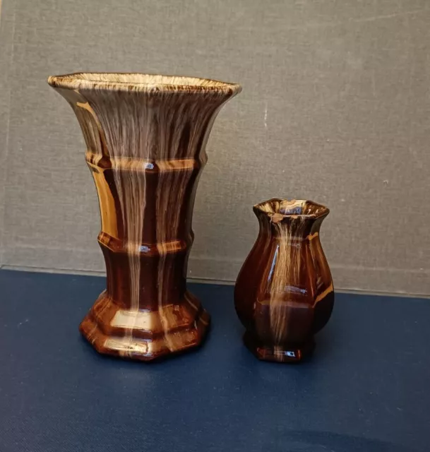 Sehr alte Keramik Vasen mit schöner Glasur, 30er Jahre, Braun