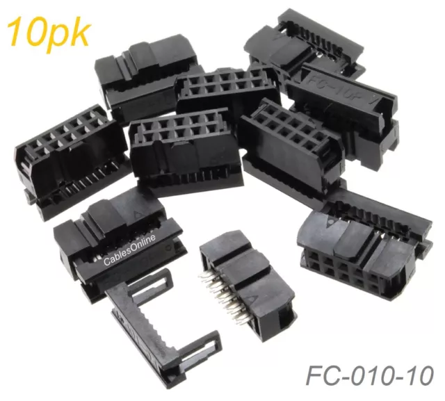 10-Pack 10-Pin Female IDC 2.54mm Pitch Connectors for Flat Ribbon Cable