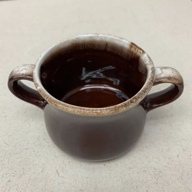 Vintage McCoy MCM Brown Drip Glaze Double Handle Sugar Bowl Mug Soup Pottery USA