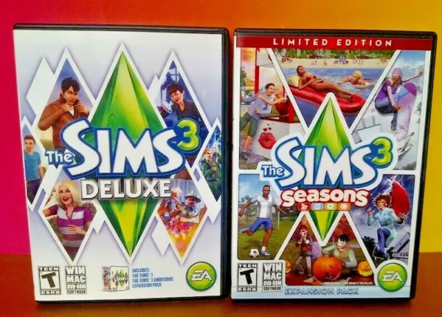 Sims 3 Seasons + Deluxe - Windows PC Game Expansion Pack w/ Key on Manual Tested