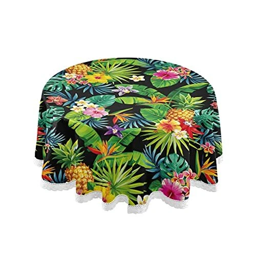 Summer round Tablecloth 60 Inch Pineapple Tropical Fruit Table Clothes Rustic Bl